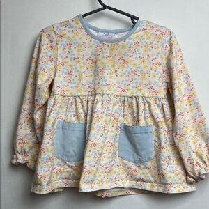 Stitchy Fish blue and yellow floral print knit peasant top tunic size 3T